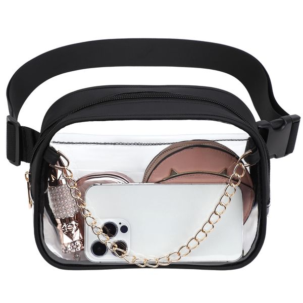 TINYAT Clear Bum Bag Clear Belt Bag Waist Pack for Women Stadium Approved Waterproof Fanny Pack See Through PVC Crossbody Purse