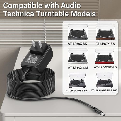 HIENADTOR 12V for Audio Technica Turntable Charger Power Cord for Audio-Technica AT-LP60X AT-LP60X-BK AT-LP60X-BW AT-LP60XBT-RD AT-LP120XUSB-BK Direct-Drive Turntable Record Player Power DC Adapter