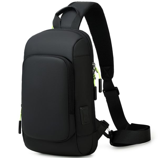 Aamytike Brusttasche Herren, Crossbody Schultertasche mit USB, Sling Bag für Wandern, Sport, schwarze Umhängetasche