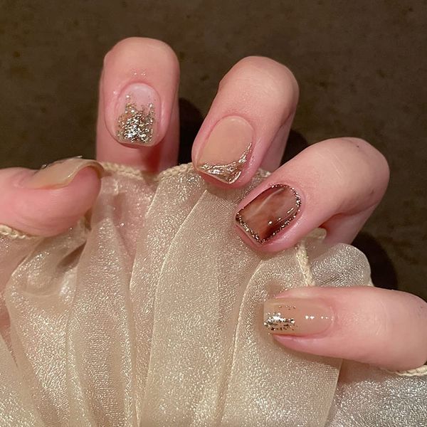 AAGWW Nail Tips, Berry Short, False Nails, Short, Coming-of-Age Ceremony, Mat, False Nails, Cute, Beautiful Shell Supplies, Workshop, Glue Design (Product Contents: 24 Nail Art + Glue, Color: Saltwater Blush)