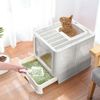 Large Cat Litter Box with Cover Enclosed Drawer Front Entry & Top Exit Cat Potty