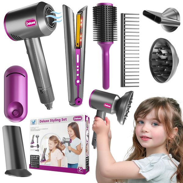 ZFSZSY Hair Salon Toys for Girls, Beauty Salon Playset for Girls, Pretend Hair Styling Kit Set Dresser Toys, Kids Play Toy Hair Salon Playset Blow Dryer for Toddler Ages 4-6