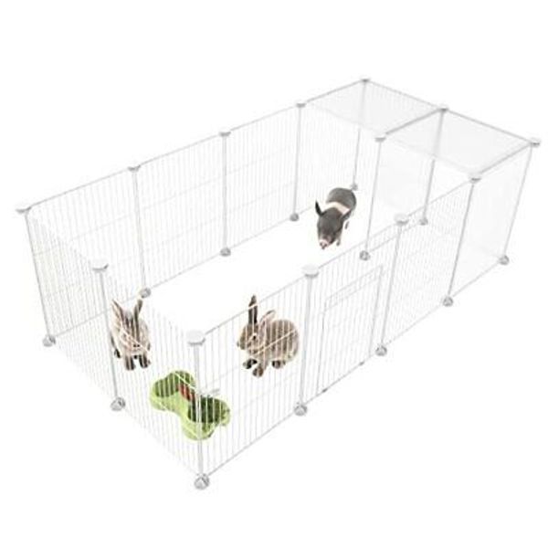 Pet Playpen,Small Animals Cage DIY Wire Yard Fence with Door for White