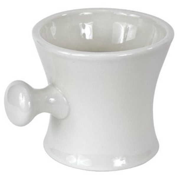 White Ceramic Shaving Mug Apothecary Style with Knob Handle