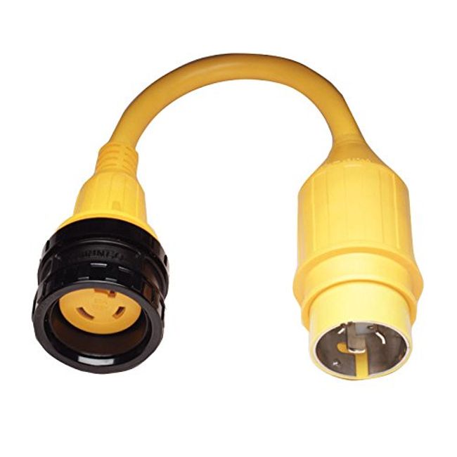 Marinco 110A Marine Electrical Shore Power Pigtail Adapter (50-Amp 125-Volt Locking Male to 30-Amp 125-Volt Locking Female with Sealing Collar System, Yellow)