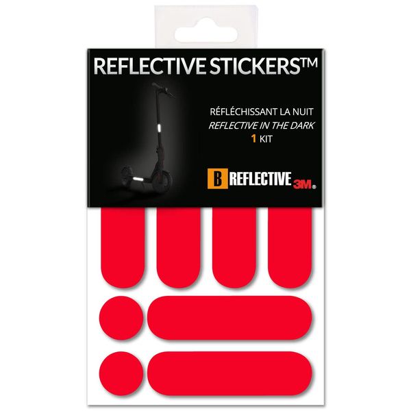 B REFLECTIVE 3M® E-RIDE STANDARD™, Kit of colored reflective stickers for 2 Scooters, Electric Unicycles and other Personal Motorized Mobility Devices, 3M Technology™, Red