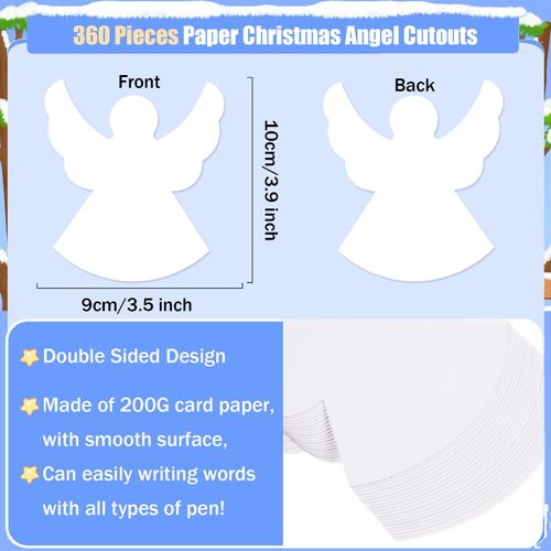 360 Pcs Angel Cutouts Paper Angel Shapes White Christmas Angel Shaped Cutout Single Color Paper Angel Die Cut for Christmas Winter Celebration Decor Kids Bulletin Board Classroom Craft Project