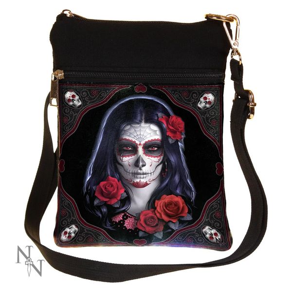 Nemesis Now B2348F6 Sugar Skull James Ryman Shoulder Bag 23cm Black, PU and Canvas