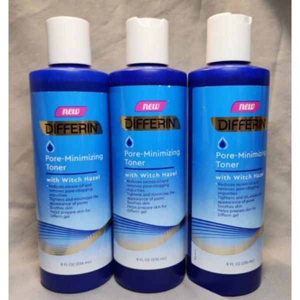 3 Differin Pore-Minimizing Toner w/Witch Hazel ~ 8 oz Each