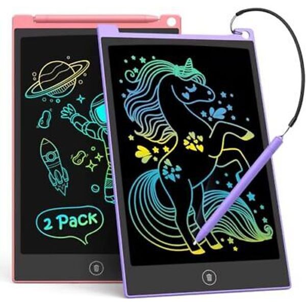 2 Pack LCD Writing Tablet, 8.5 Inch Colorful Doodle Board Drawing Purple Pink