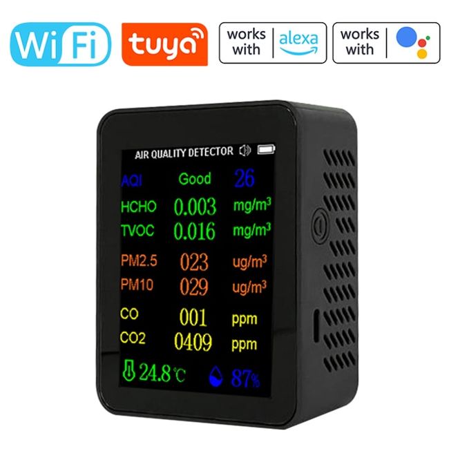 PM2.5 PM10 CO CO2 TVOC HCHO AQI, [02] Black with WiFi, 02 WIFI