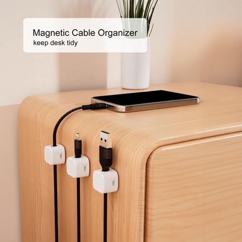 Picozon 6 Pack Magnetic Cable Clip Organizer Cord Holder, Picozon Adhesive Cable Management, Wire Phone USB Charger Cable Holder Keeper Organizer for Car, Office Home Desktop, Wall, Night Table