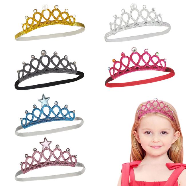 Ysmorla 6-teiliges Haarband mit Krone, für Kinder, Diadem Prinzessin, glitzernd, mehrfarbig, für Mädchen und Geburtstage