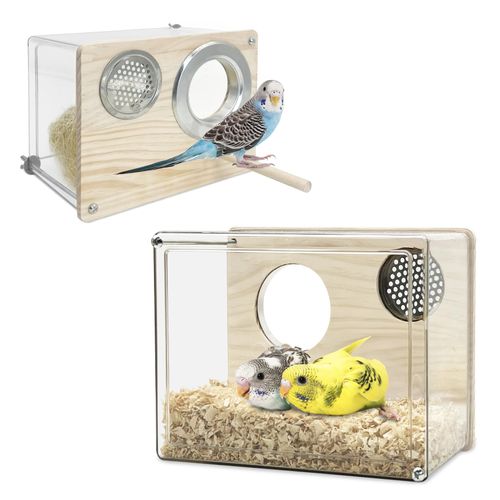 PINVNBY Transparent Acrylic Parakeet Nesting Box Budgie Breeding Box Bird Nest for Cage for Bird House with Perch for Parrots, Cockatiels, Lovebirds and Small Birds (L: 8.07 x 6.2 x 3.93 inch)