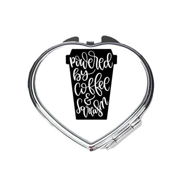 Powered by coffee and sarcasm word art funny statement [FB21] compact pocket mirror - silver heart shape
