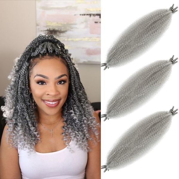 Afro Twist Hair 28 Inch 3 Packs, Springy Afro Twist Hair Pre Fluffed Spring Twist Hair Pre Stretched Wrapping Hair for Soft Locs Hair Extensions (Grey#)