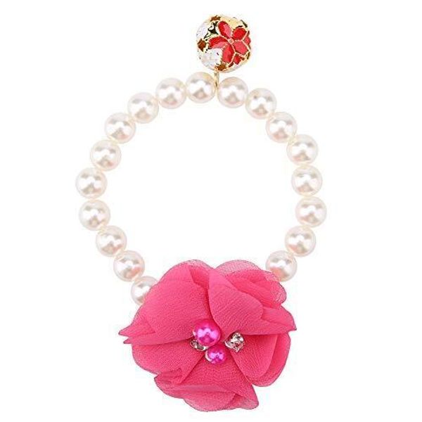 Pet Necklace, Adjustable Pet Pearl Necklace Flower Pets Dog Collar Rose Red