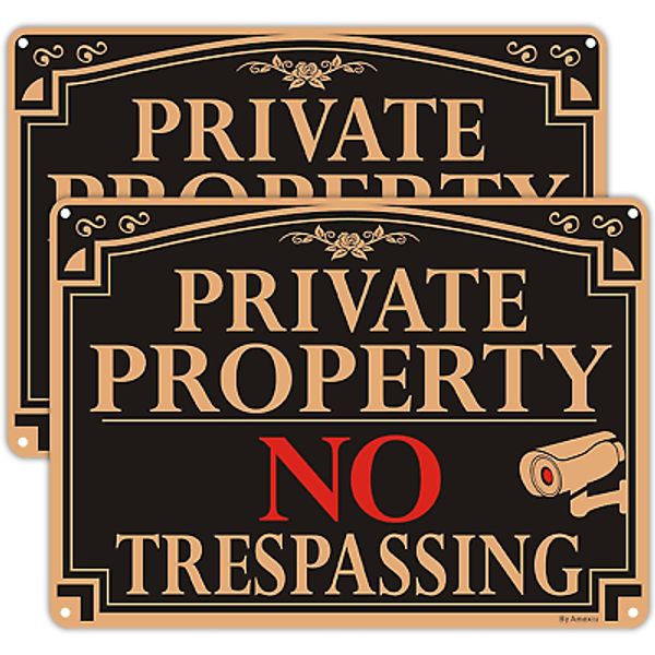 2 Pack Private Property No Trespassing Sign, 10X7 Inches Video Surveillance Sign