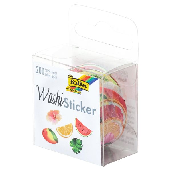 folia 26506 - Washi Sticker, Tropical, vorgestanzte Formen aus Reispapier, 200 Stück auf Rolle - ideal zum Verzieren und Dekorieren