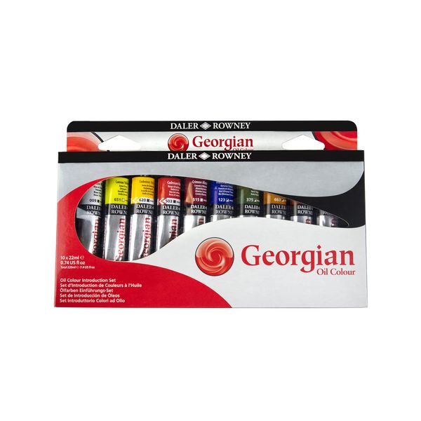 Daler Rowney Georgian 10-Tube Introductory Artist Oil Paint Set - Painting Set for Canvas Paper and More - Oil Painting Supplies for Artists and Students - Oil Paints for All Skill Sets