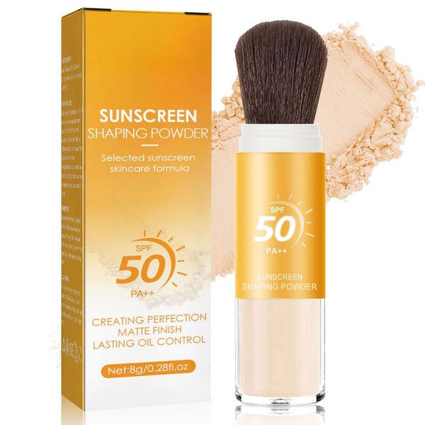 Mineral Sunscreen Setting Powder, SPF 50++ Mineral Setting Powder Sunscreen for Face with Soft Brush Powder Sunscreen for Scalp Matte Face Powder (1PC, 1.02 * 1.02 * 4.29)