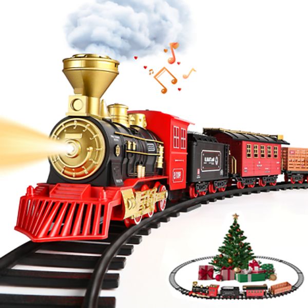 Hot Bee Train Set for Kids,with Steam Locomotive Engine, Cargo Car and Long Trac