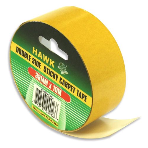 HAWK (2 Pack) Premium Double Sided Carpet Tape | 38 mm x 10 m | Lightweight 3.9 oz | Versatile & Professional Adhesive