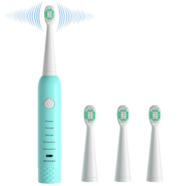 Sonic Electric Toothbrushes for Kids-5 Modes with Smart Timer, Waterproof USB Charging Rechargeable Ultrasonic Toothbrushes, 4 Replacement Brush Heads, Adults Power Toothbrush