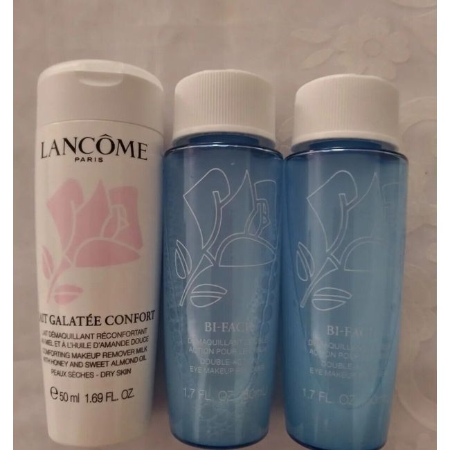 (2) Lancome Bi-Facil Double Action Eye 1.7 oz + 1 Makeup Remover milk 1.69 oz