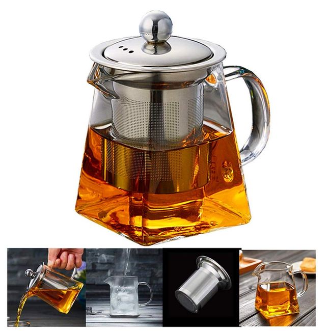 Teapot, Heat Resistant Glass, 11.8 fl oz (350 ml), Glass Teapot, Strainer, Black Tea Pot, Cute Shape Design