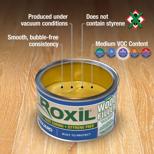 Roxil Wood Filler (Natural) 220 cm³ Coverage - Premium Quality: Fully Stainable, Vacuum Packed, Low Hazard Formulation, Superior Moulding and Sanding Properties. Easier, Smoother, Kinder.
