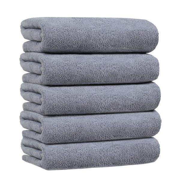 Microfiber Bath Towel, Hotel Specifications, Large, Approx. 23.6 x 47.2 inches (60 x 120 cm), Fluffy, Soft, Instant Absorption, Quick Drying, Antibacterial, Odor Resistant, Set of 5 Towels (Gray)