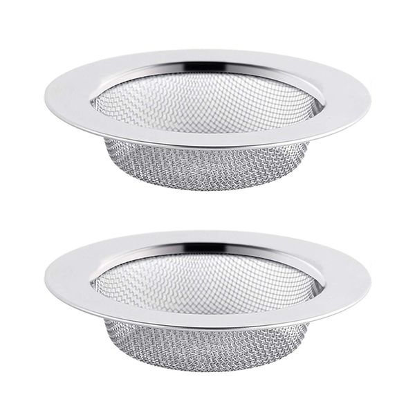 Stainless Steel Bathroom Shower Hair Filter Catcher Drain Cover Kitchen Sink Plug Strainer Hole Cover (Pack of 2)