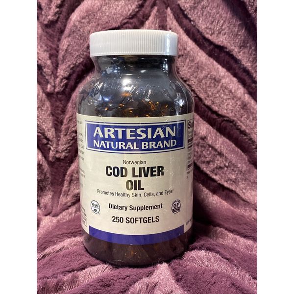 2pks Artesian Natural Brand Norwegian Cod Liver Oil 250 Softgels Exp 08/28/2024