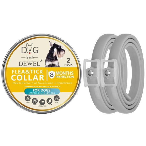 DEWEL Tick Collar for Dogs - 8 Months Protection - 63.5 cm Adjustable for All Sizes - Waterproof Dog Flea Collar, Flea Protection Collar for Dogs (2 Units)