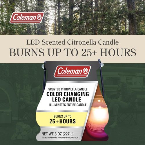 Coleman Color Changing LED Candle - Citronella Candle, Outdoor Candle - 8 oz (Boxed)