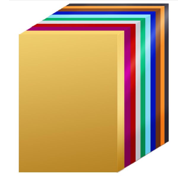 Fychuo 40 Sheets A4 Foil Mirror Card, Mixed Colours Metallic Card for DIY Shimmering Paper Reflective Sheet for Material Sparkling Gift Wrapping Craftwork Scrapbooking - 250gsm (10 Colours)