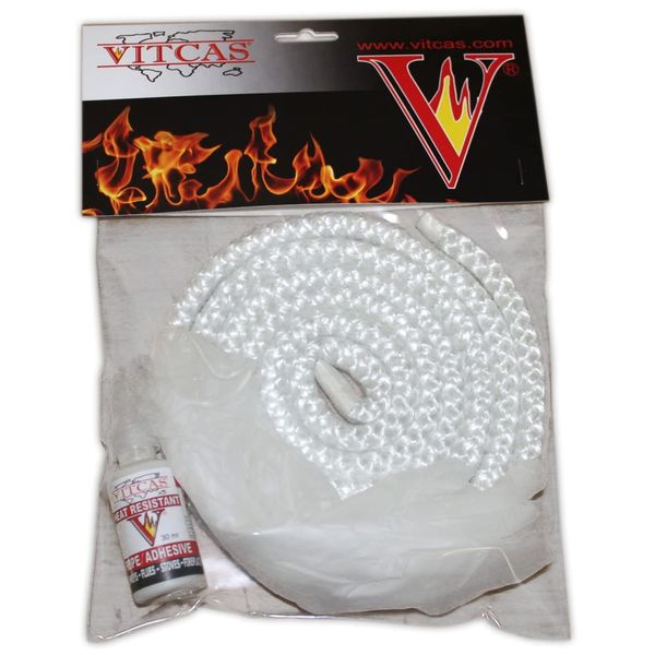 VITCAS 10mm White Stove Rope Seal + Glue (KIT) - High Temperature Rope Adhesive- Sealing- Gasketing- Fire Rope- Thermal Rope with Protective Gloves