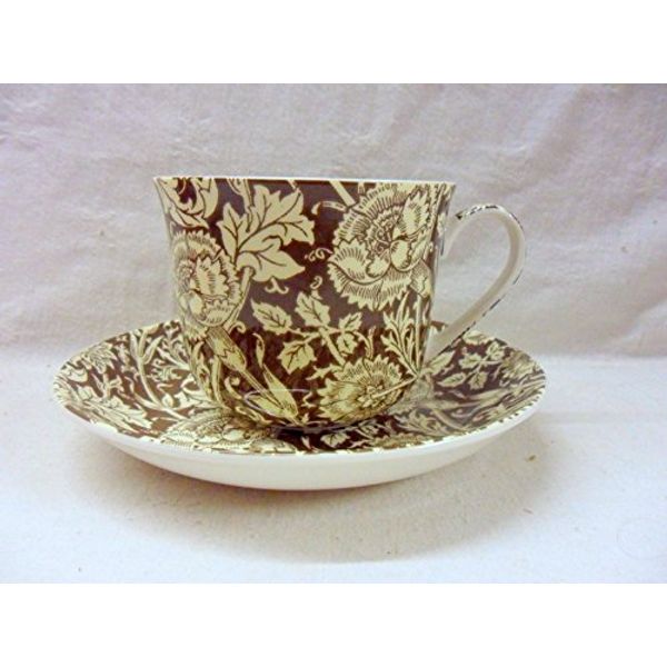 William Morris Pinks on Brown Jumbo Cup and Saucer
