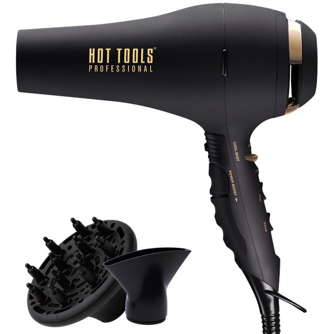 Hot Tools Pro Artist Black Gold 2100 Turbo Ceramic + Ionic Hair Dryer | Fast Dry, Lightweight