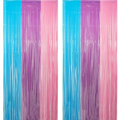 Blue Purple Pink Tinsel Backdrop - GREATRIL Pastel Foil Fringe Curtain Streamers for Pony Theme Birthdays Mermaid Shower Unicorn Girls Party Decorations 2 Packs