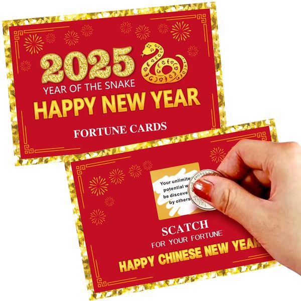 Ellzk 30 Count Chinese New Year 2025 Scratch Off Fortune Party Game Cards - Year of The Snake Decorations & Favors for Lunar New Year's Celebration Office Party