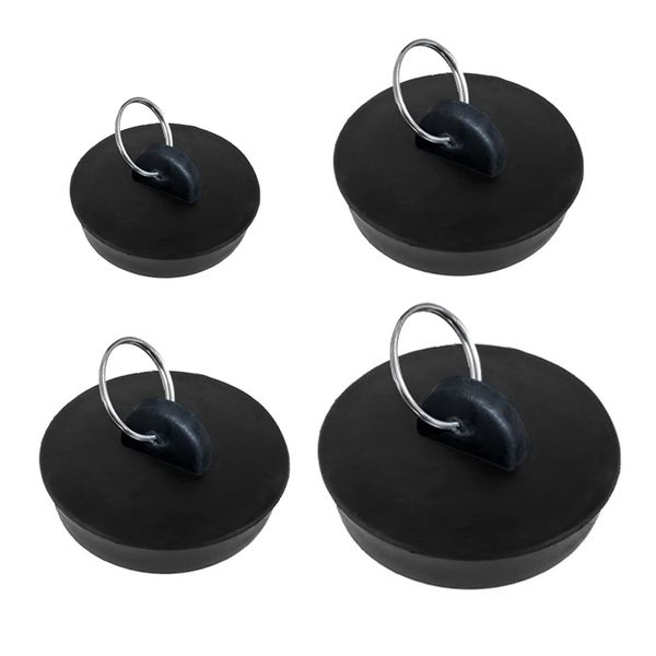 4 Pcs Sink Plug, Rubber Bath Plugs, Black Drain Stopper Sink for Bathtub, Bathroom, Kitchen (3 Size)