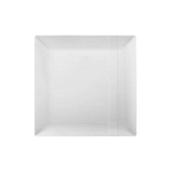 Exquisite Disposable-White-Plastic-Plates-Square Linear (40 Pack) Wedding Dinner Fancy Tableware Dishes (9 Inch., White) Single Size Set