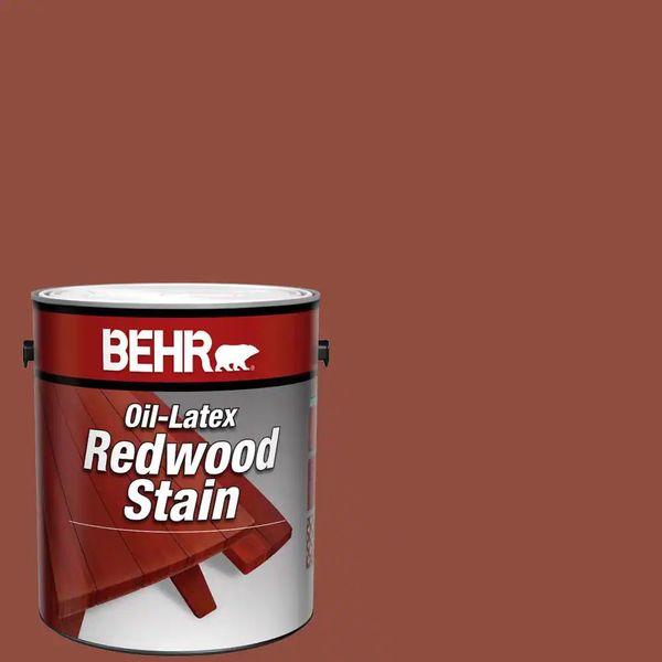 1 Gallon Oil-Latex Exterior Wood Stain, Redwood Solid Color, Mildew Resistant