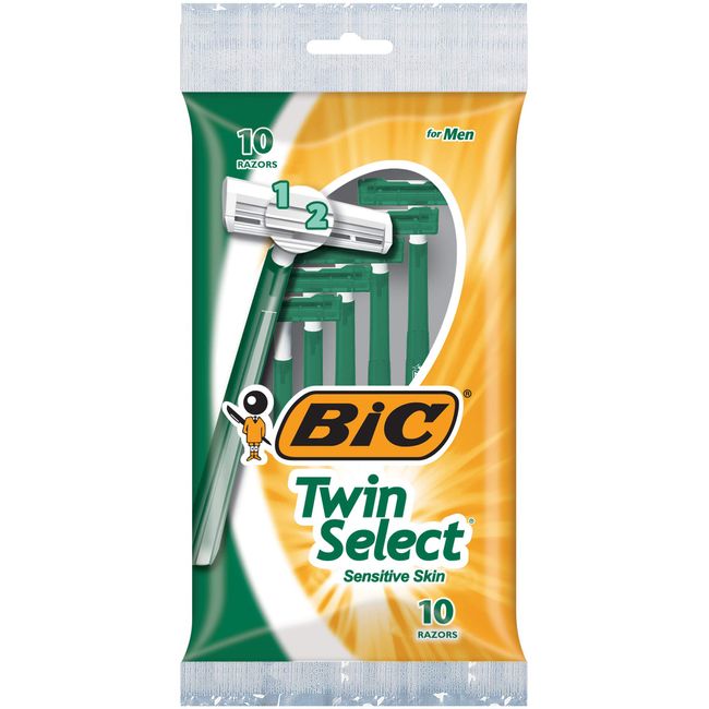 BIC Twin Select, Sensitive Skin, Disposable Shaver for Men, 10-Count