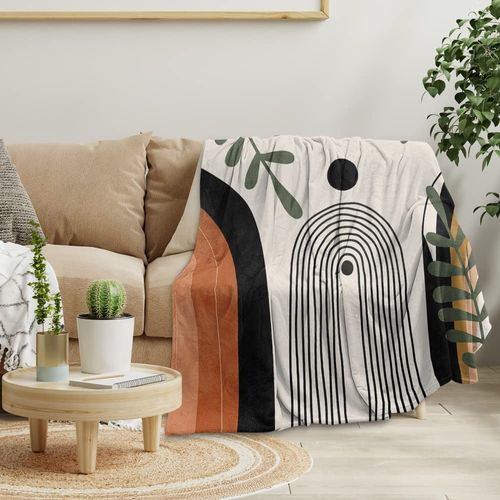 Reateforin Abstract Modern Throw Blanket Boho Minimalist Mid Century Sun Aesthetic Soft Warm Bed Bedding Women Blankets for Couch Bedroom Sofa Office Cozy Flannel Blanket Orange Beige Black,50"X60"