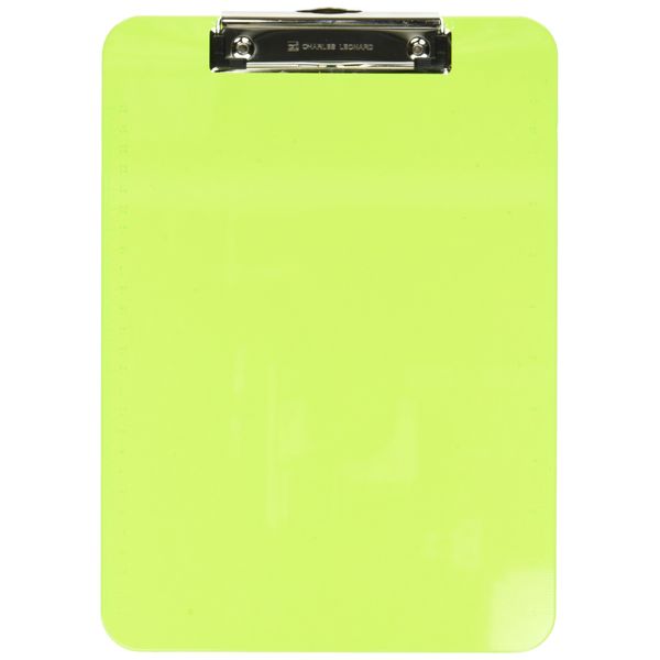 Charles Leonard Transparent Plastic Clipboard with Low Profile Clip and Pull Out Hook, Letter Size, Neon Green, 1 Each (89725)