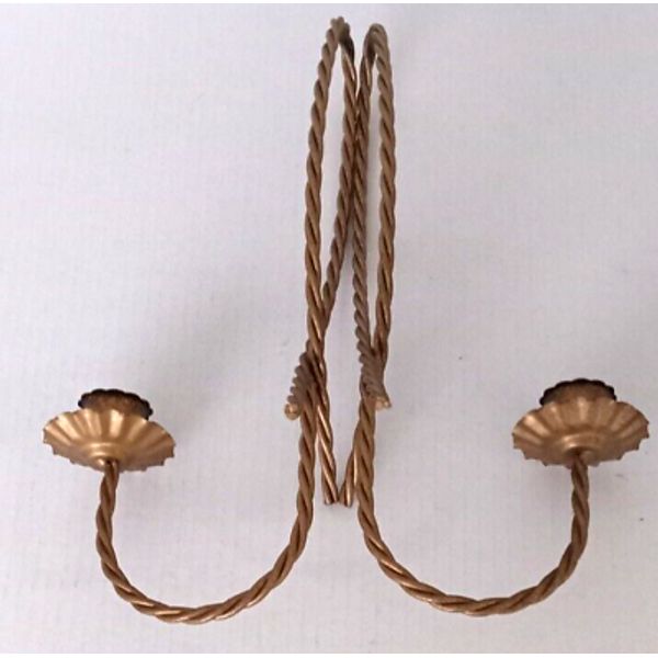 Vintage Pair Home Interior Gold Metal Twisted Rope Candle Holders Wall Sconces