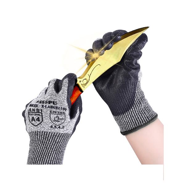 Donfri Cut Resistant Gloves High Performance Level 5 Protection Safety Work Gloves for Men Comfortable PU Coated Palm Cut Proof Gloves Gardening Food Grade Non-slip Machine Washable (1, XL)